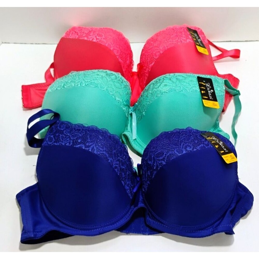 NWT Lukasi Bra Size 36DD Lot of 3 Lace Pushup Underwire Purple, Coral, Teal
